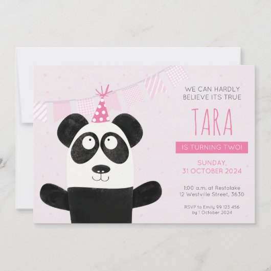 Roze Panda Verjaardagsuitnodiging Kaart (Voorkant)