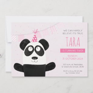 Roze Panda Verjaardagsuitnodiging Kaart