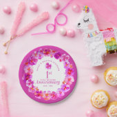 roze paniek bij de eerste huwelijksfeestdag papieren bordje (Feest)