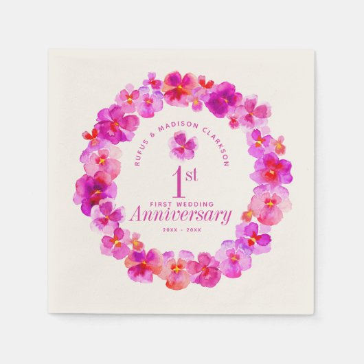 roze paniek bij de eerste huwelijksfeestdag servet (Voorkant)