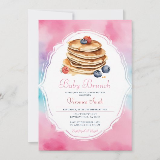 Roze Pannenkoek Baby Brunch Berry Baby shower Kaart (Voorkant)