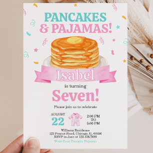 Roze pannenkoeken en pyjama verjaardagsfeestje kaart