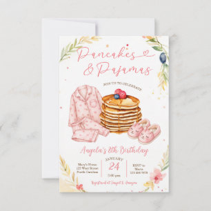 Roze pannenkoeken en pyjama's meisje verjaardagsfe kaart