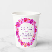 Roze pansiebloem met waterverf bruiloft papieren bekers (Achterkant)