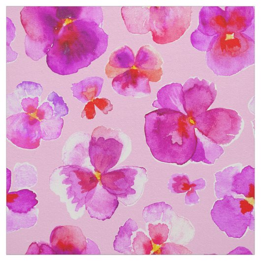 Roze pansies waterverf bloemkunststof stof (Swatch)