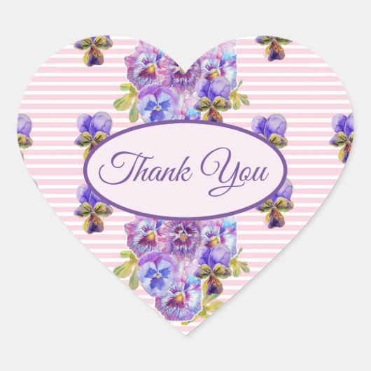 Roze Pansy Bloem Bloemen Dank U Patroon Hart Hart Sticker (Voorkant)