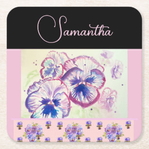 Roze Pansy Pansies Waterverf Bloemen Bloemen Kunst Kartonnen Onderzetters