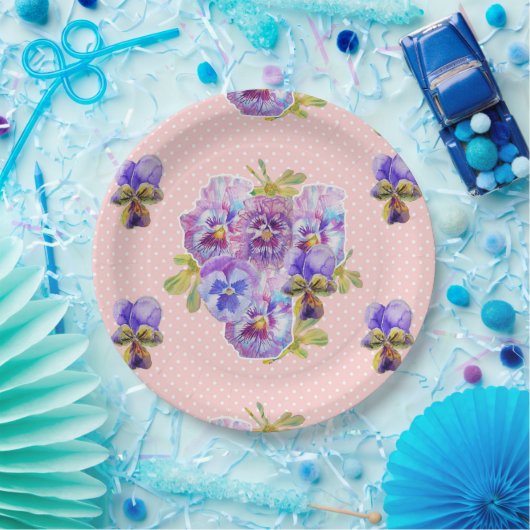 Roze Pansy stip Flowers Pattern Paper Party Bord (Feest)