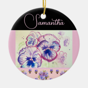 Roze Pansy Viooltjes Waterverf Bloem Bloemstuk kun Keramisch Ornament