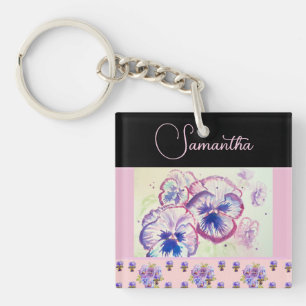 Roze Pansy Viooltjes Waterverf Bloem Bloemstuk kun Sleutelhanger