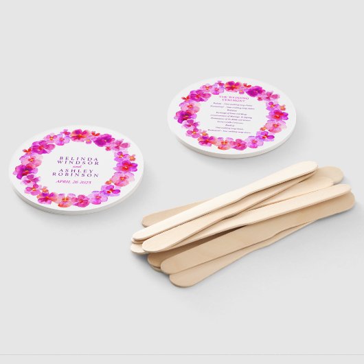 Roze pansy waterverf bruiloft programma fans handwaaier (Niet-gemonteerd)