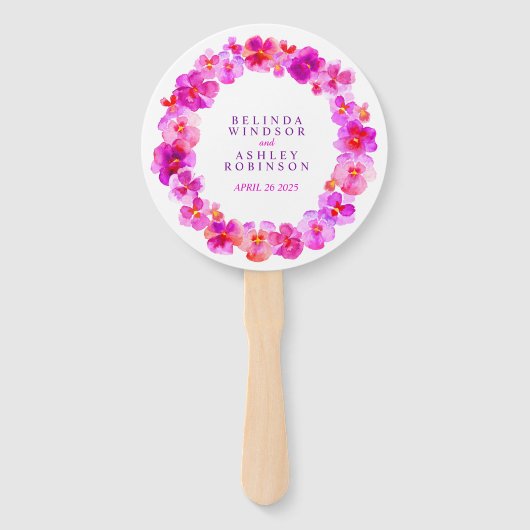 Roze pansy waterverf bruiloft programma fans handwaaier (Voorkant)