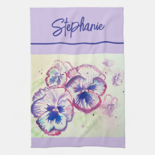Roze Pansy Waterverf Dames Lavendel Lilac Theedoek