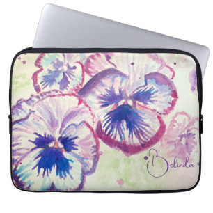 Roze Pansy Waterverf Schilderen Bloemen Art Meisje Laptop Sleeve