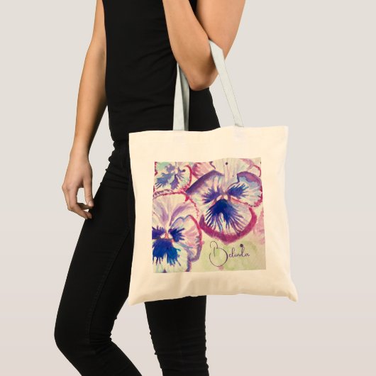 Roze Pansy Waterverf Schilderen Bloemen Art Meisje Tote Bag (Voorkant (product))