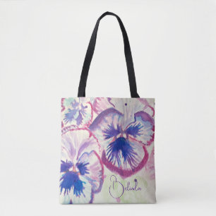 Roze Pansy Waterverf Schilderen Bloemen Art Meisje Tote Bag