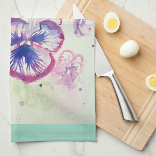 Roze Pansy waterverf Vrouwen Bord Mint Groen Theedoek (Quarter Fold)