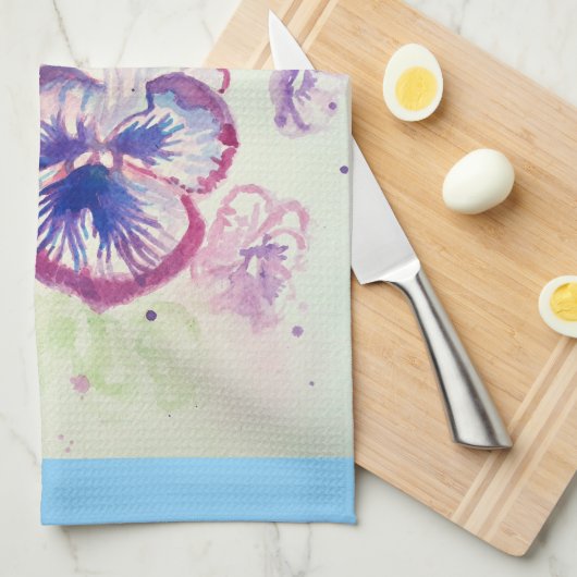 Roze Pansy waterverf Vrouwen Bord Roze Blauw Theedoek (Quarter Fold)