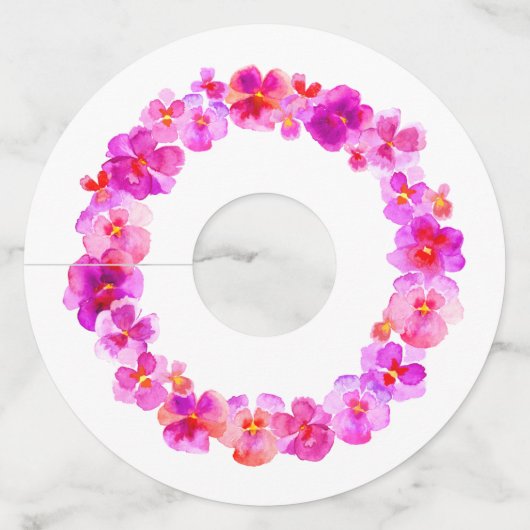 Roze panty waterverf kunst bloem bruiloft evenemen wijnglaslabel (Voorkant)