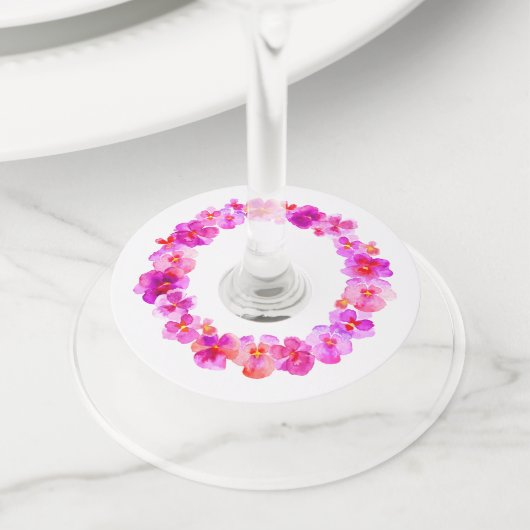 Roze panty waterverf kunst bloem bruiloft evenemen wijnglaslabel (Dichtbij)