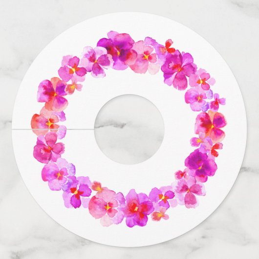 Roze panty waterverf kunst bloem bruiloft evenemen wijnglaslabel (Achterkant)