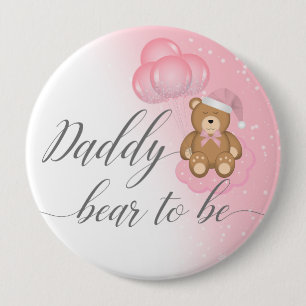 Roze papa-Beer om een slaperig Beer-meisje-Baby sh Ronde Button 4,0 Cm