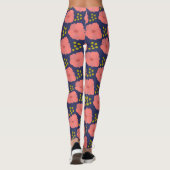 Roze papaver bloeit op marine met gestippelde acce leggings (Achterkant)