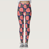 Roze papaver bloeit op marine met gestippelde acce leggings (Voorkant)