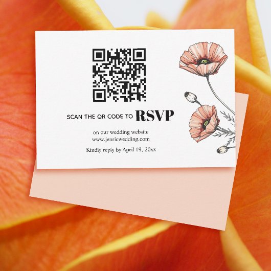 Roze papaver bloemen QR code bloemenbruiloft RSVP