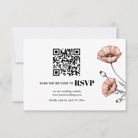 Roze papaver bloemen QR code bloemenbruiloft RSVP (Voorkant)