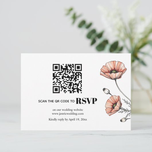 Roze papaver bloemen QR code bloemenbruiloft RSVP (Staand voorkant)