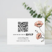 Roze papaver bloemen QR code bloemenbruiloft RSVP Kaartje (Staand voorkant)