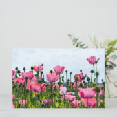 Roze papaver briefpapier (Staand voorkant)