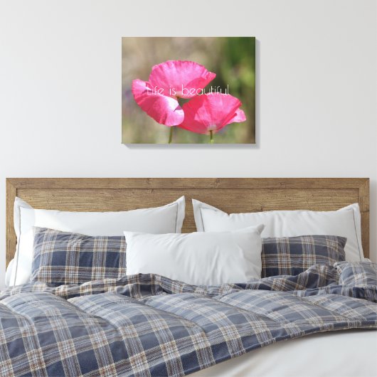 Roze papaver canvas afdruk (Insitu (Slaapkamer))