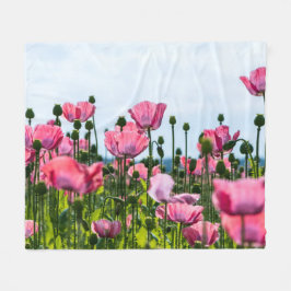 Roze papaver fleece deken