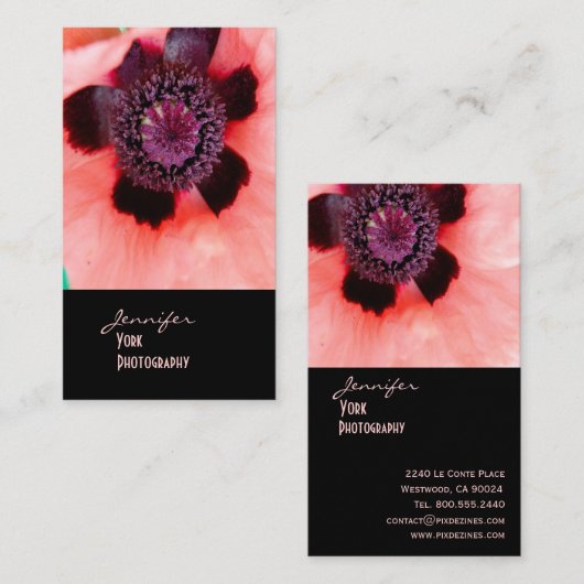 Roze papaver, macrofotografie visitekaartje (Voorkant / Achterkant)