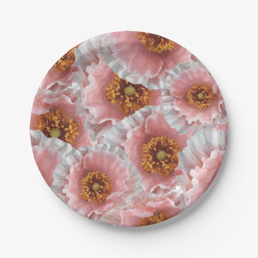 roze papaver papieren bordje (Voorkant)