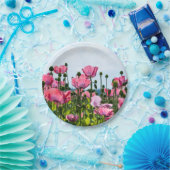 Roze papaver papieren bordje (Feest)