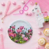 Roze papaver papieren bordje (Feest)