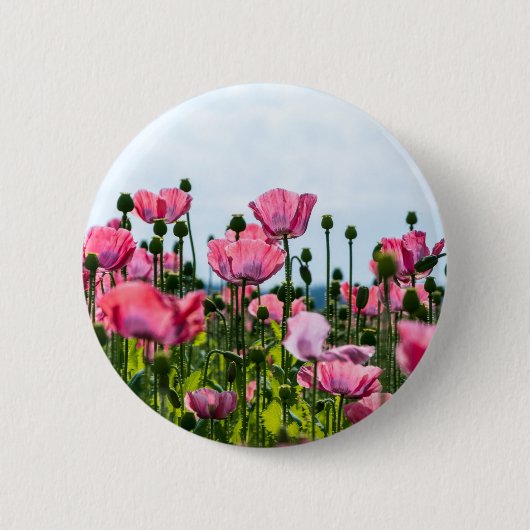 Roze papaver ronde button 5,7 cm (Voorkant)