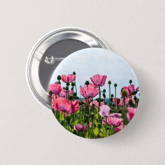 Roze papaver ronde button 5,7 cm (Voorkant /achterkant)