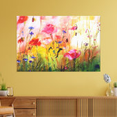 Roze papaver schilderdoek voor bloemenverf canvas afdruk (Insitu (Woonkamer))