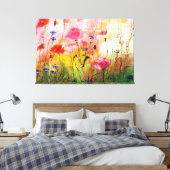 Roze papaver schilderdoek voor bloemenverf canvas afdruk (Insitu (Slaapkamer))