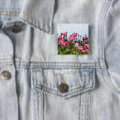 Roze papaver vierkante button 5,1 cm (In situ)