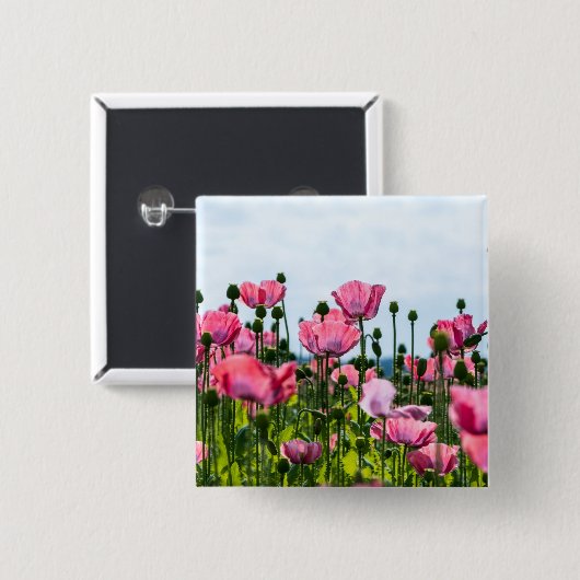 Roze papaver vierkante button 5,1 cm (Voorkant /achterkant)
