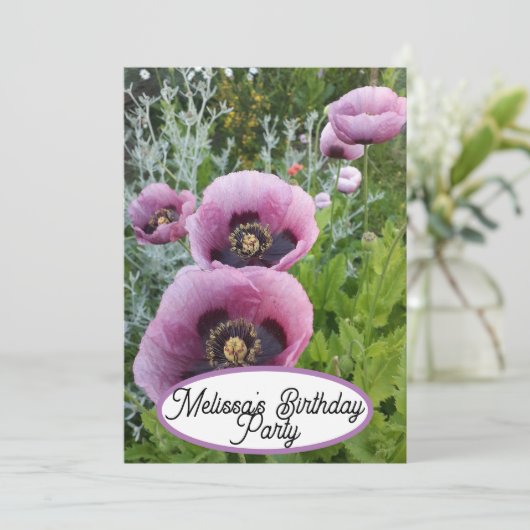 Roze papaver Vloer  meisjes Kaart (Staand voorkant)