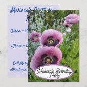 Roze papaver Vloer  meisjes Kaart (Voorkant / Achterkant)