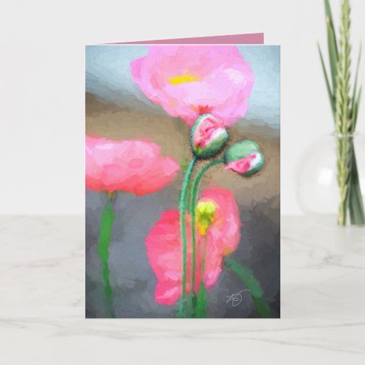 Roze papaver Wenskaart Kaart (Voorkant)