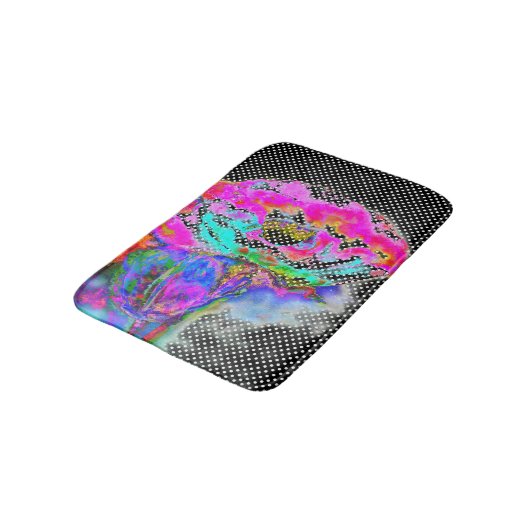 Roze papaver - zwarte en witte polka-stippen badmat (Gekanteld)