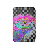 Roze papaver - zwarte en witte polka-stippen badmat (Voorkant Verticaal)